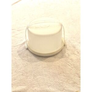Vintage Tupperware Round Cake Pie Carrier 683-1 684-1 Sheer White with Handle